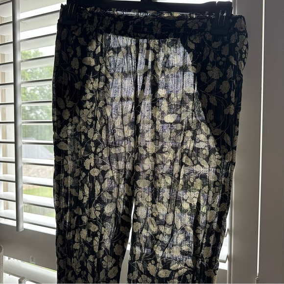 Zara Metallic Striped Floral Wide Leg Semi Sheer Pants Sz S Boho Festival Flowy - Picture 4 of 12
